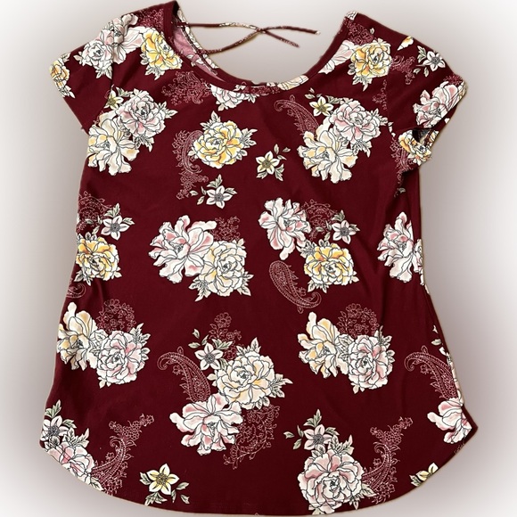 No Boundaries Burgundy Floral Shirt XL - Picture 2 of 6